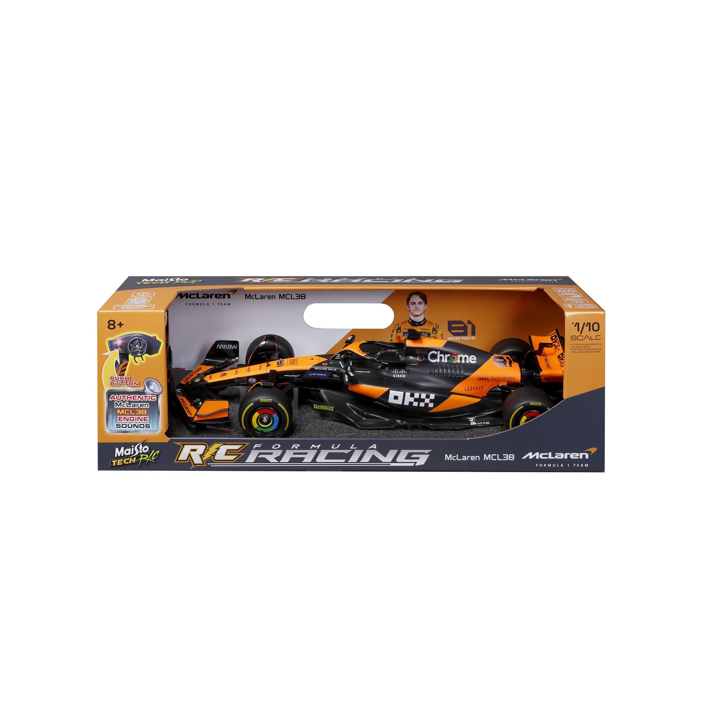 Maisto 1:10 Scale Remote Control McLaren MCL38 F1 Formula Racing Car, 2.4GHz RC Toy Replica (Item No. 82777)