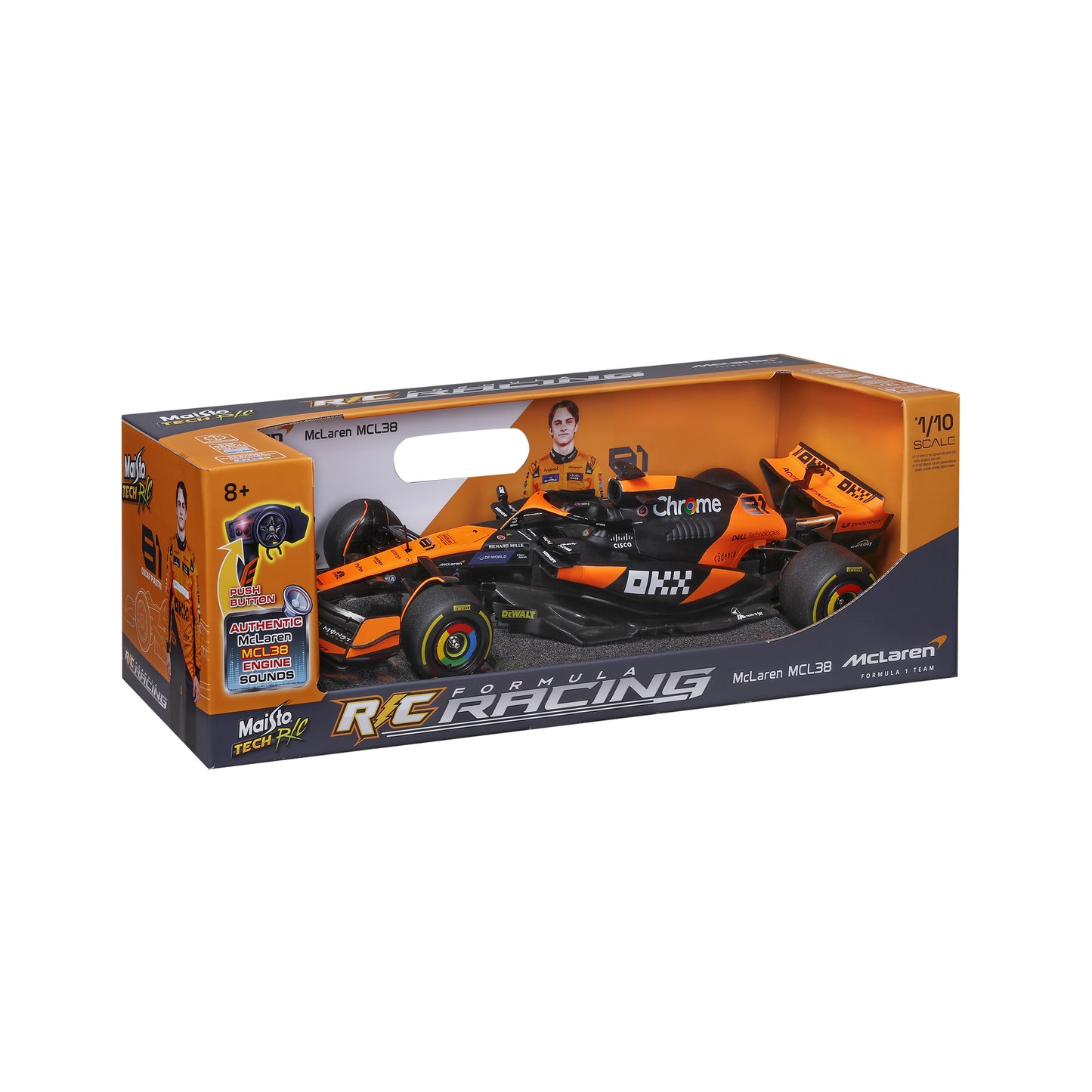 Maisto 1:10 Scale Remote Control McLaren MCL38 F1 Formula Racing Car, 2.4GHz RC Toy Replica (Item No. 82777)