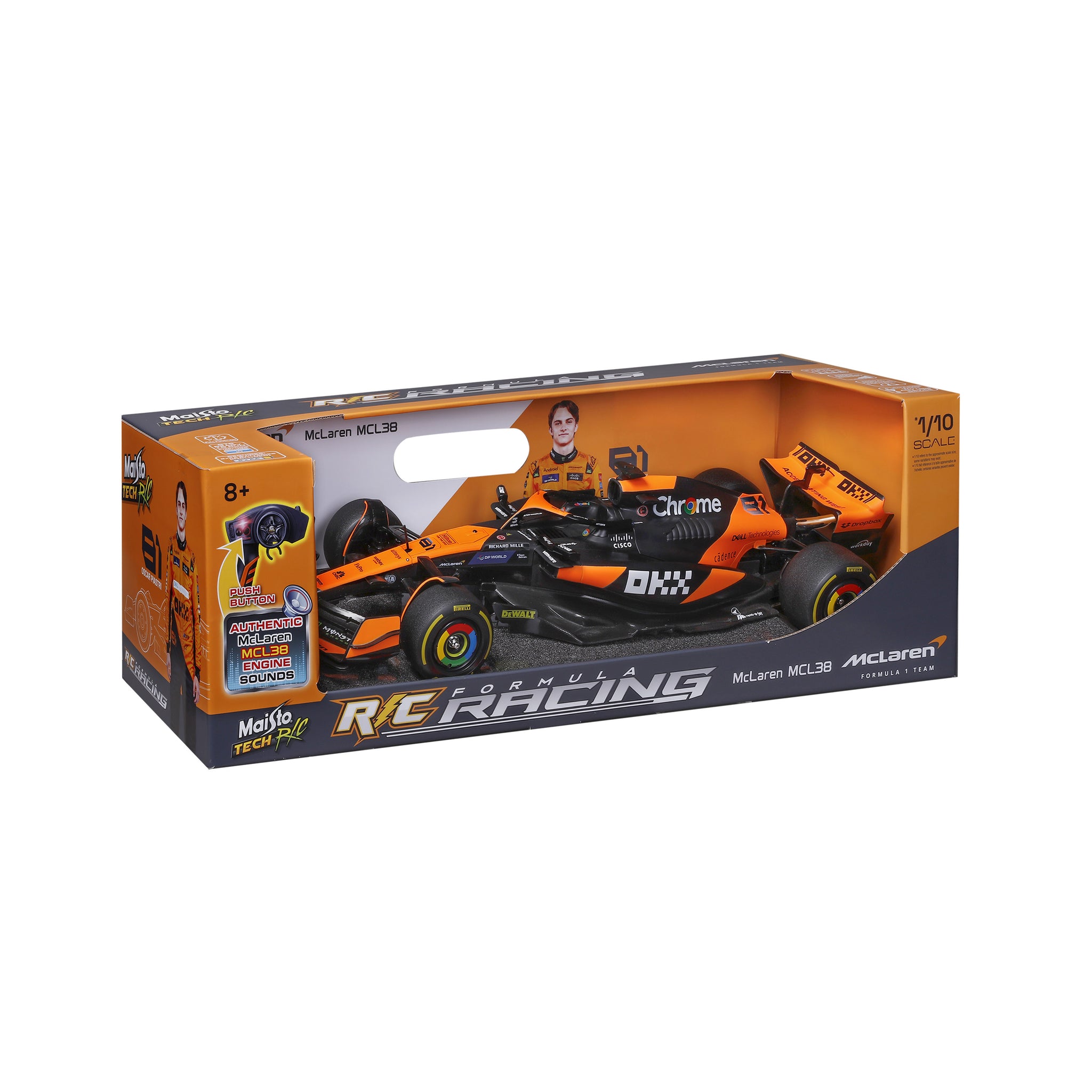 Maisto 1:10 Scale Remote Control McLaren MCL38 F1 Formula Racing Car, 2.4GHz RC Toy Replica (Item No. 82777)
