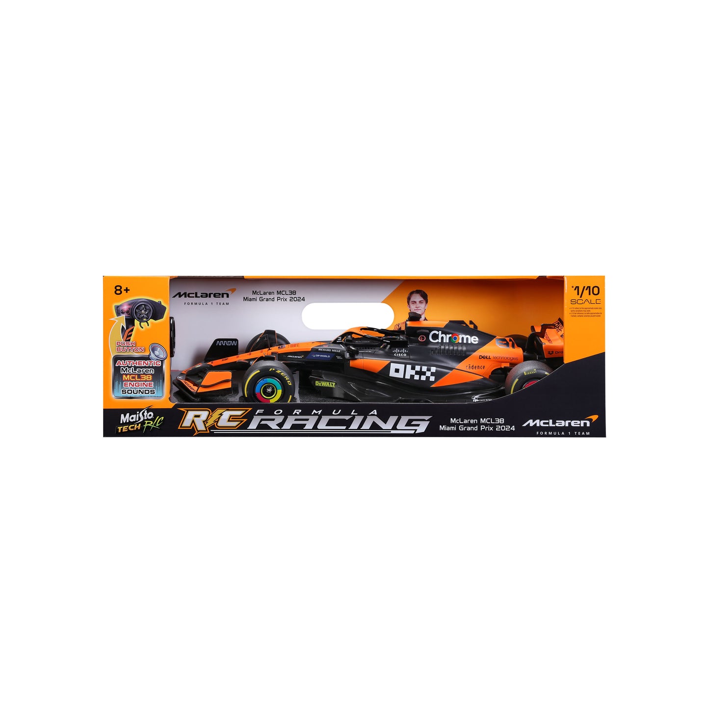 Maisto 1:10 Scale Remote Control McLaren MCL38 F1 Formula Racing Car, 2.4GHz RC Toy Replica (Item No. 82777)