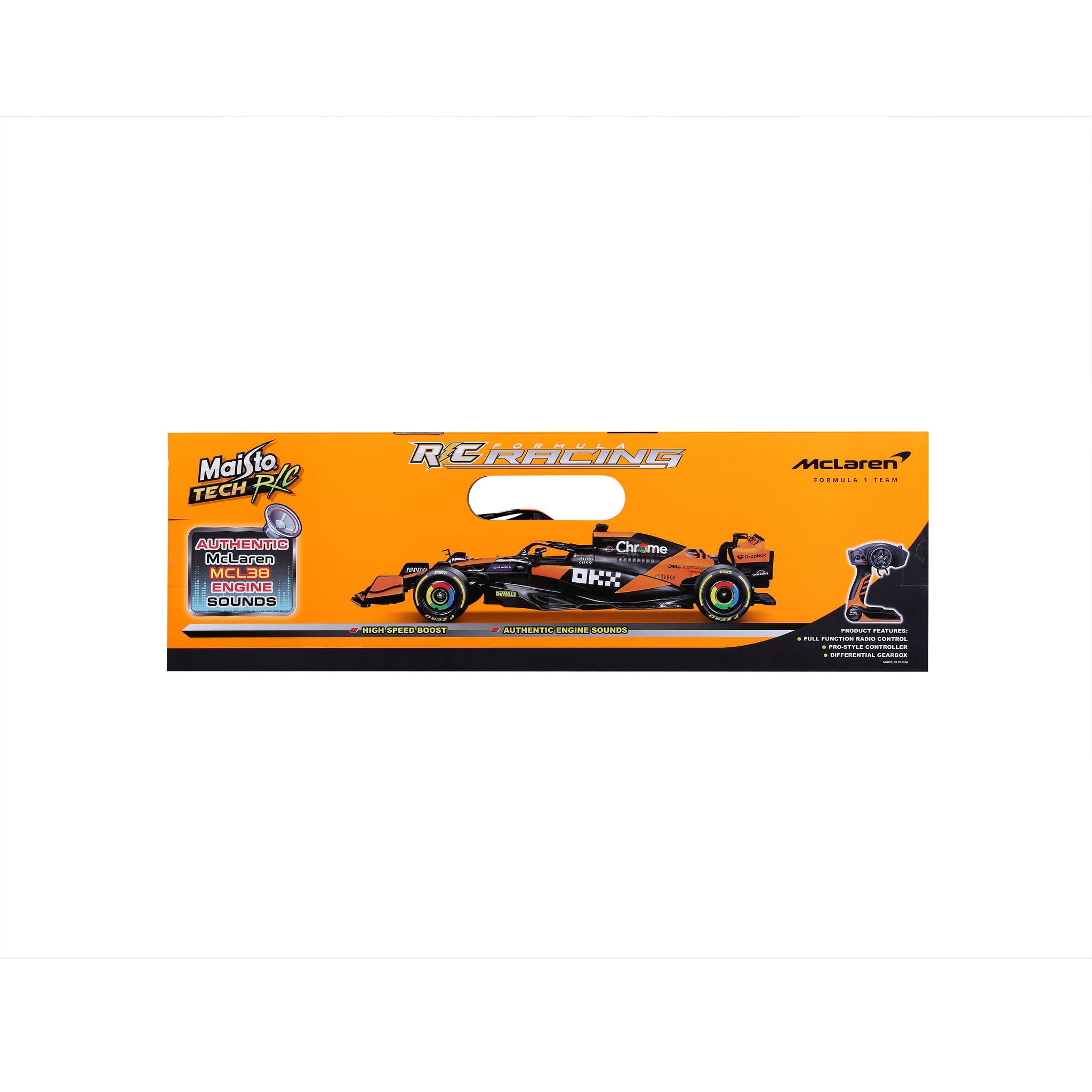 Maisto 1:10 Scale Remote Control McLaren MCL38 F1 Formula Racing Car, 2.4GHz RC Toy Replica (Item No. 82777)