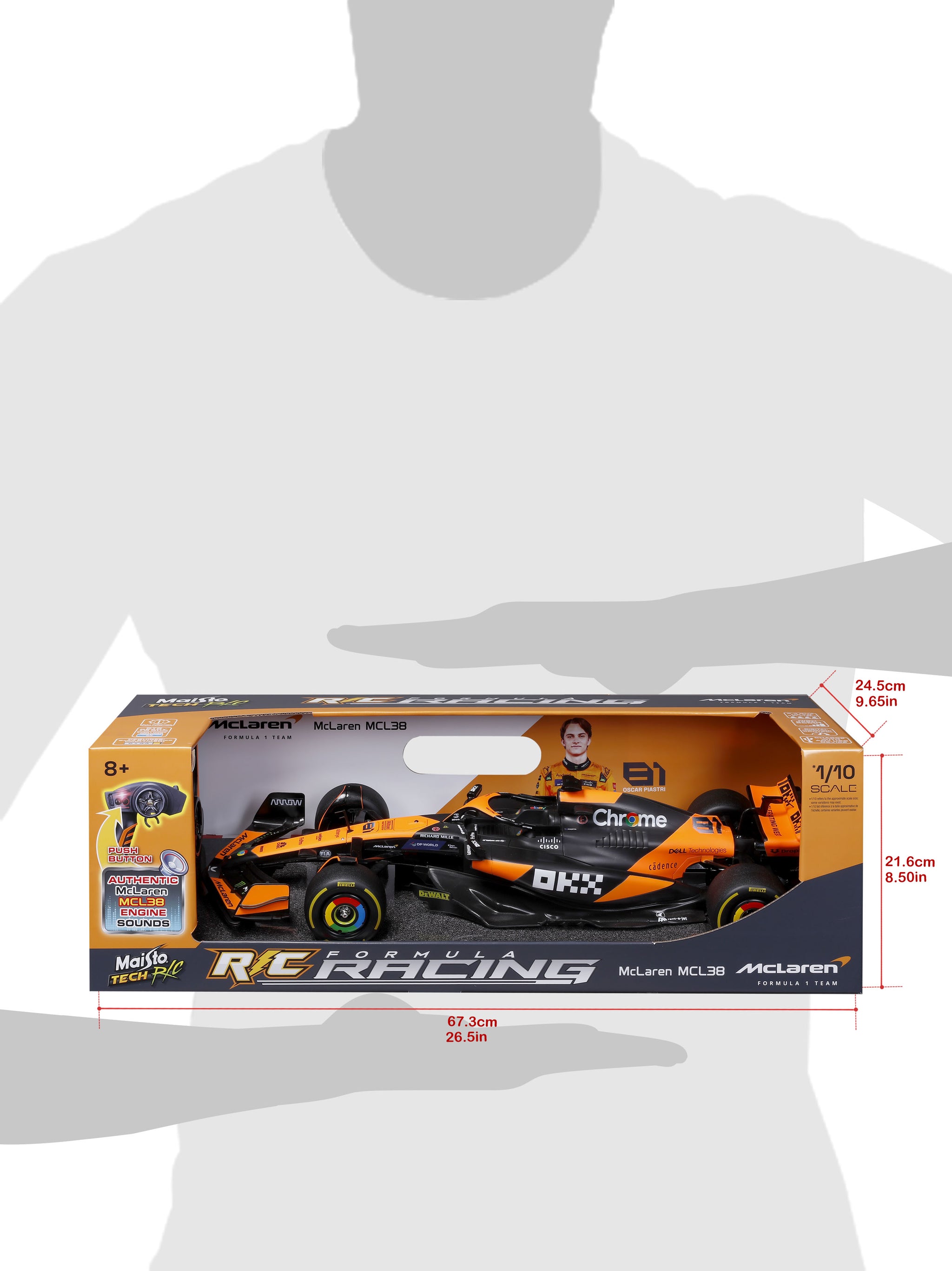 Maisto 1:10 Scale Remote Control McLaren MCL38 F1 Formula Racing Car, 2.4GHz RC Toy Replica (Item No. 82777)