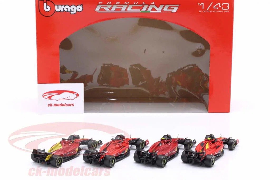Bburago 1: 43 Ferrari Formula (without helmet & plastic stand) - 4 - pk. Die-Cast Model Car