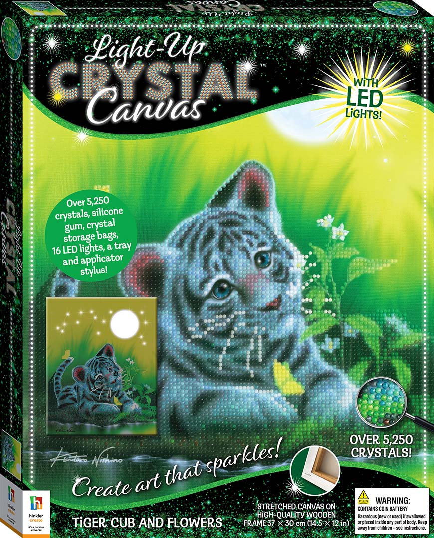 Hinkler Art Maker Light-up Crystal Canvas Tiger Cub and Flowers Craft Activity Kit