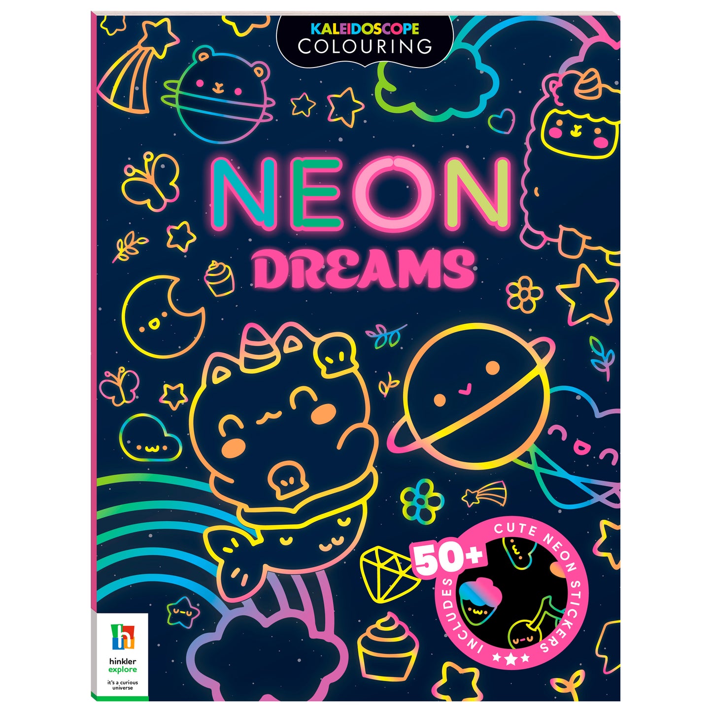 Hinkler Kaleidoscope Sticker Colouring Neon Dreams