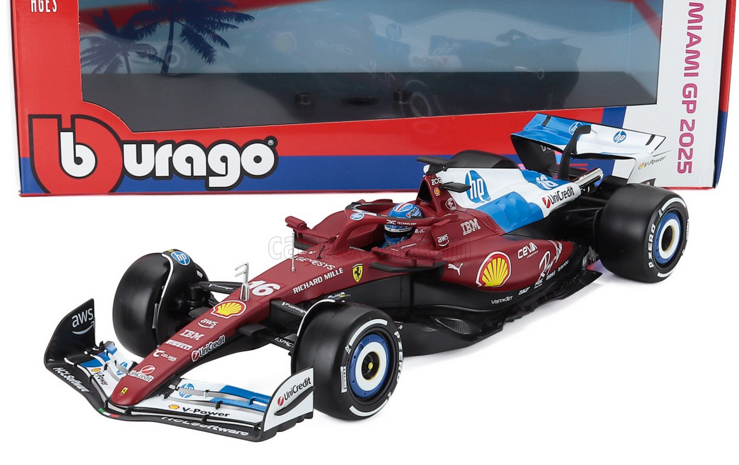 1:18 Ferrari SF-25 #16 Charles Leclerc [Miami GP (with helmet and plastic stand) 18-16816