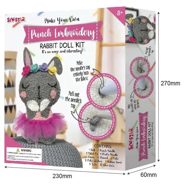 Sew Star - Punch Handmade Crochet Embroidery Mini Rabbit Doll Kit