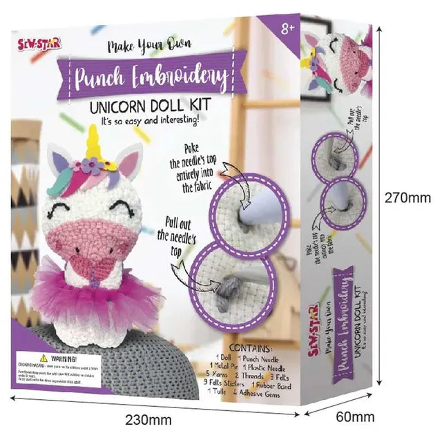 Sew Star - Punch Handmade Crochet Embroidery Mini Unicorn Doll Kit