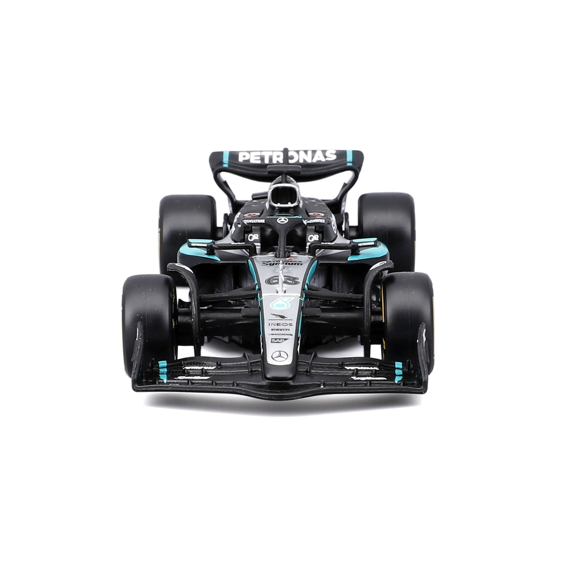 Bburago 1: 43 Formula (without helmet & plastic stand - Mercedes - AMG Petronas F1 W16 Team (2025) 2 - Pk. (Vertical) Die-Cast Model Car