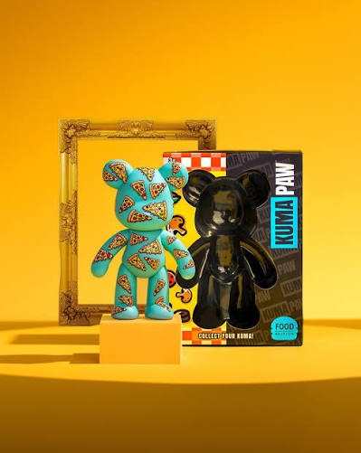 Mozzarella Dreams KUMA PAW Food Collection Bear Figure, Teal Pizza Print