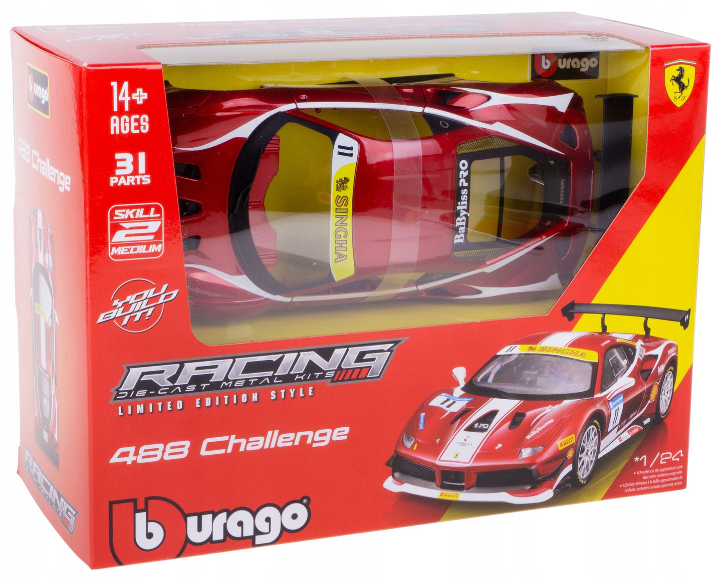 Bburago 1:24 Scale 2017 Ferrari 488 Challenge Model Kit – Formula Racing #11 Edition