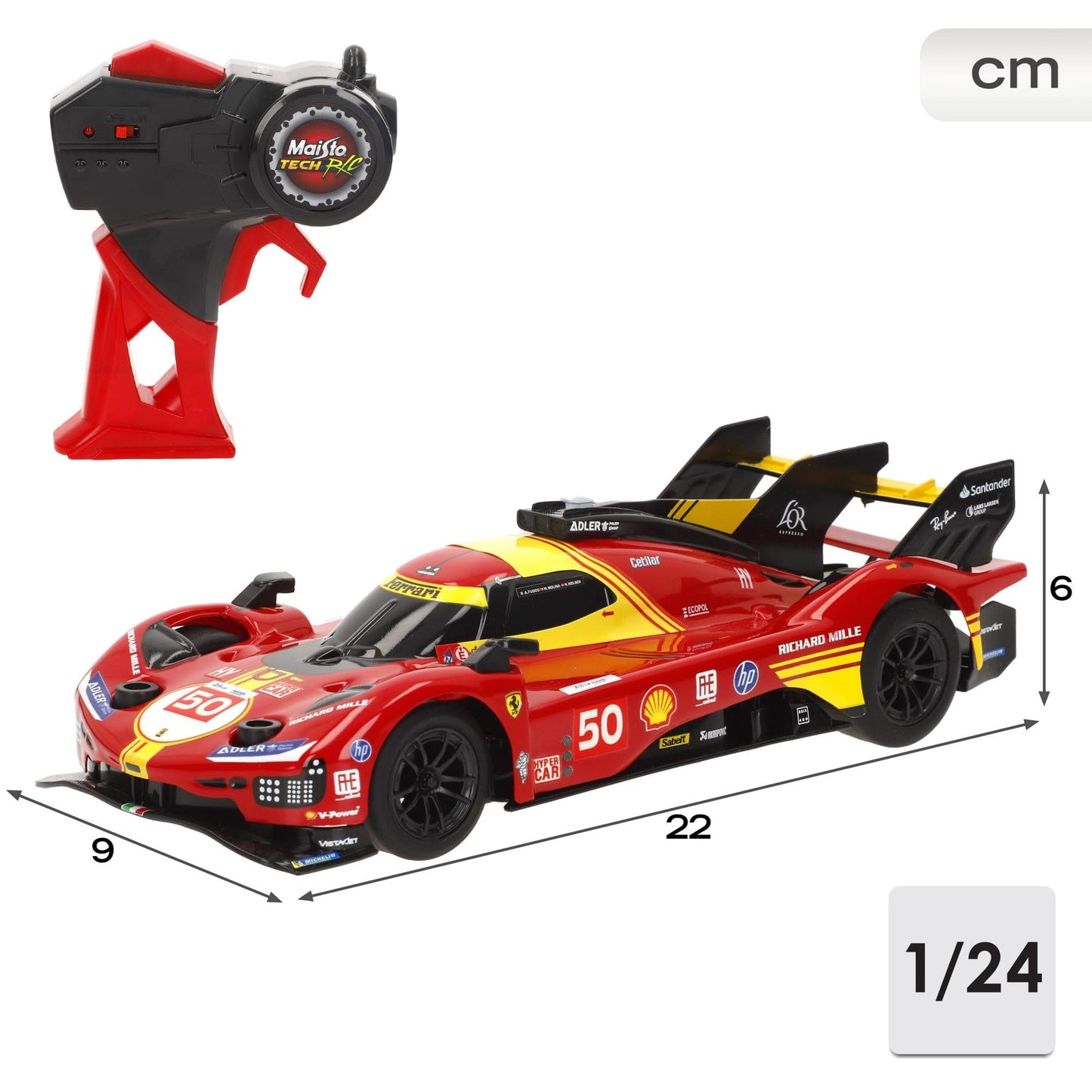 Maisto Tech 1:24 Scale Ferrari 499P Le Mans 2024 Winner Remote Control Car – #50 Edition