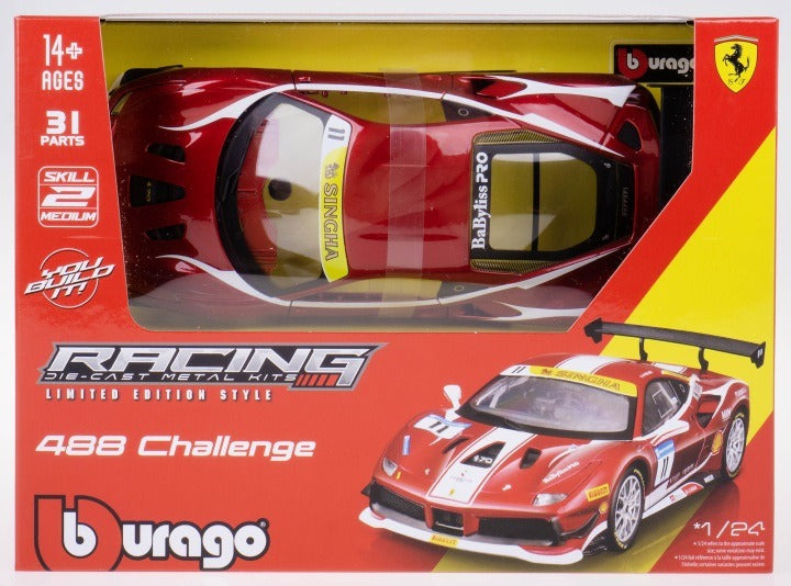 Bburago 1:24 Scale 2017 Ferrari 488 Challenge Model Kit – Formula Racing #11 Edition