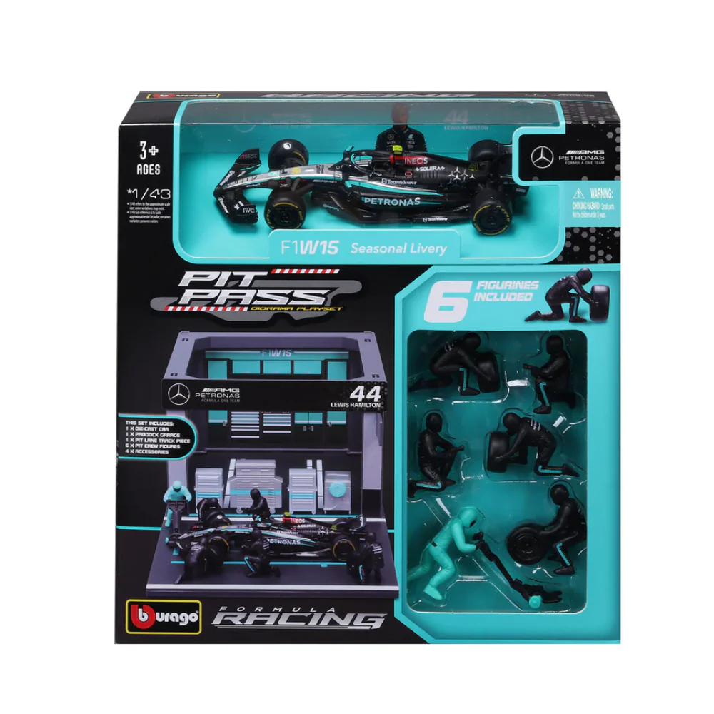 Bburago 1:43 Mercedes F1 W15 Hamilton Garage Diorama
