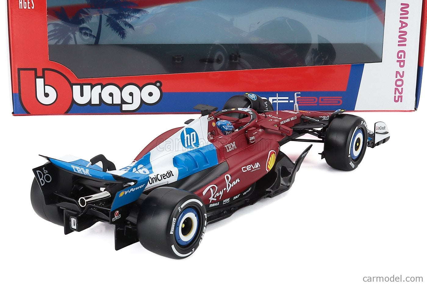 1:18 Ferrari SF-25 #16 Charles Leclerc Miami GP Die Cast Model (with helmet & plastic stand)