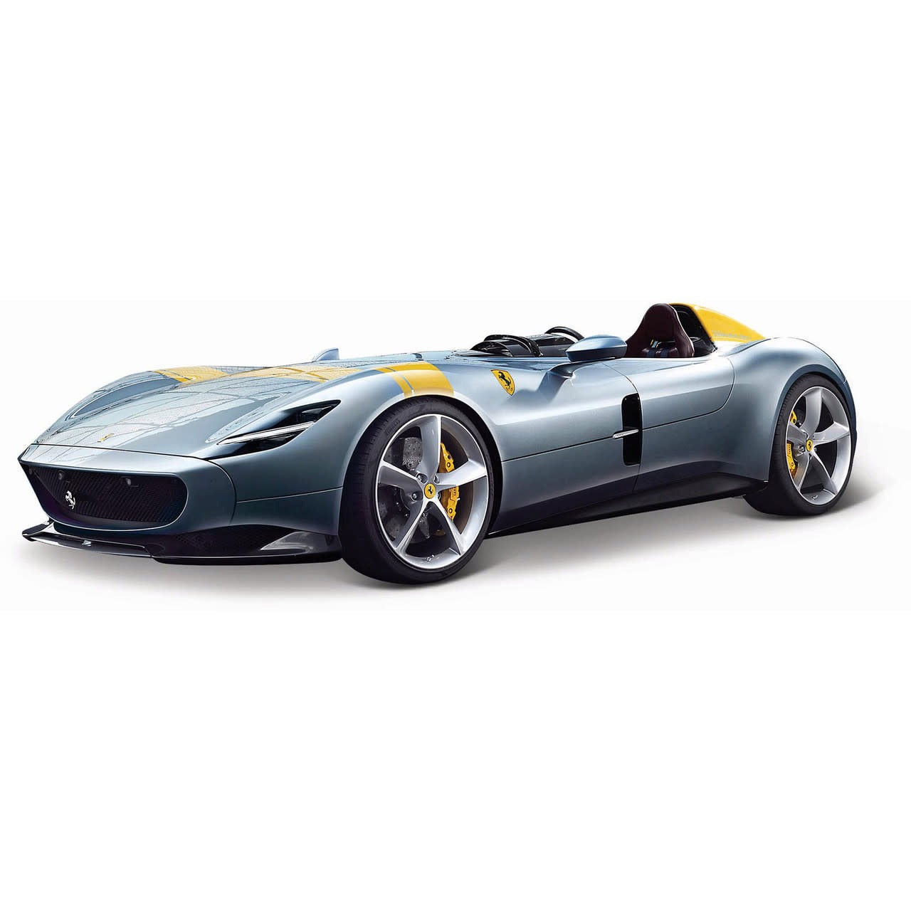 1:18 Ferrari Monza SP1 Race and Play Metallic Silver with Yellow Stripe Diecast Model (18-16013)