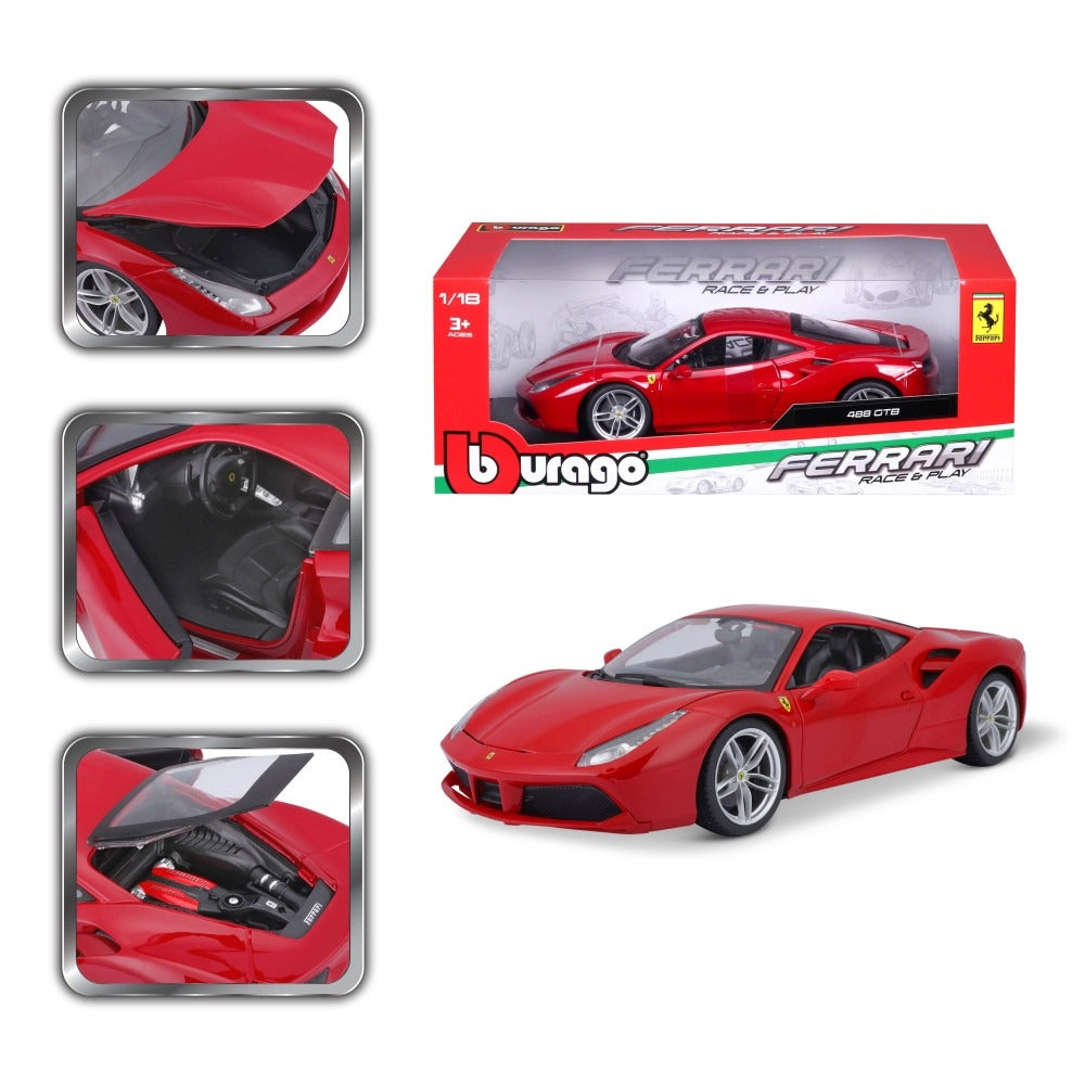 1:18 Ferrari 488 GTB Race and Play Diecast Model Car (18-16008)