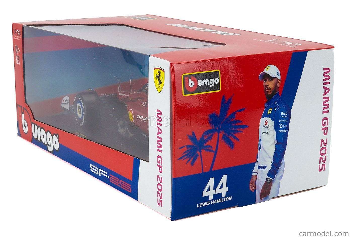 1:18 Ferrari SF-25 #16 Charles Leclerc Miami GP Die Cast Model (with helmet & plastic stand)