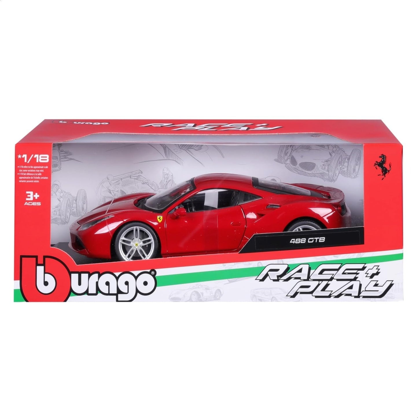 1:18 Ferrari 488 GTB Race & Play Diecast Model (18-16008)