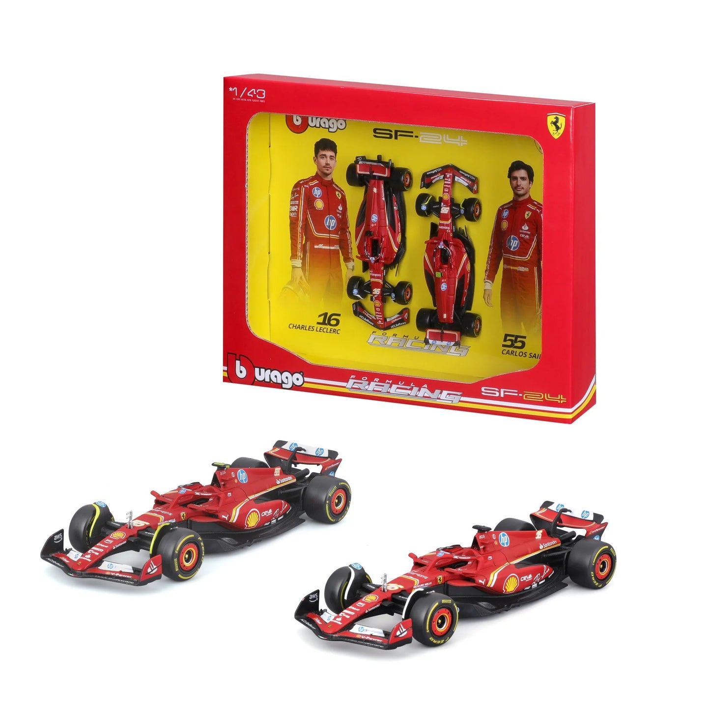 1:43 Ferrari SF-24 #16 Charles Leclerc & #55 Carlos Sainz 2-Pack | Imola Special Livery | Collector’s Display Set