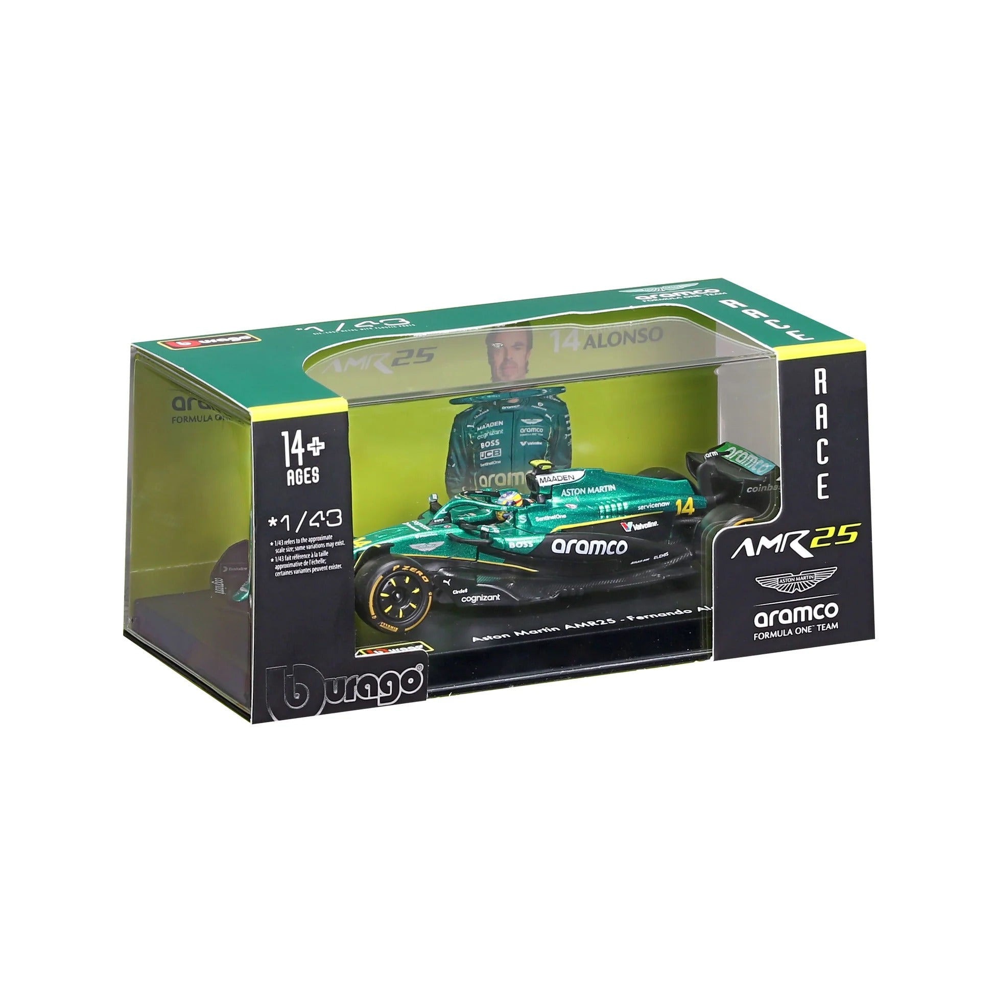 Bburago 1:43 Aston Martin AMR25 #14 Fernando Alonso 2025 F1 Die Cast Model