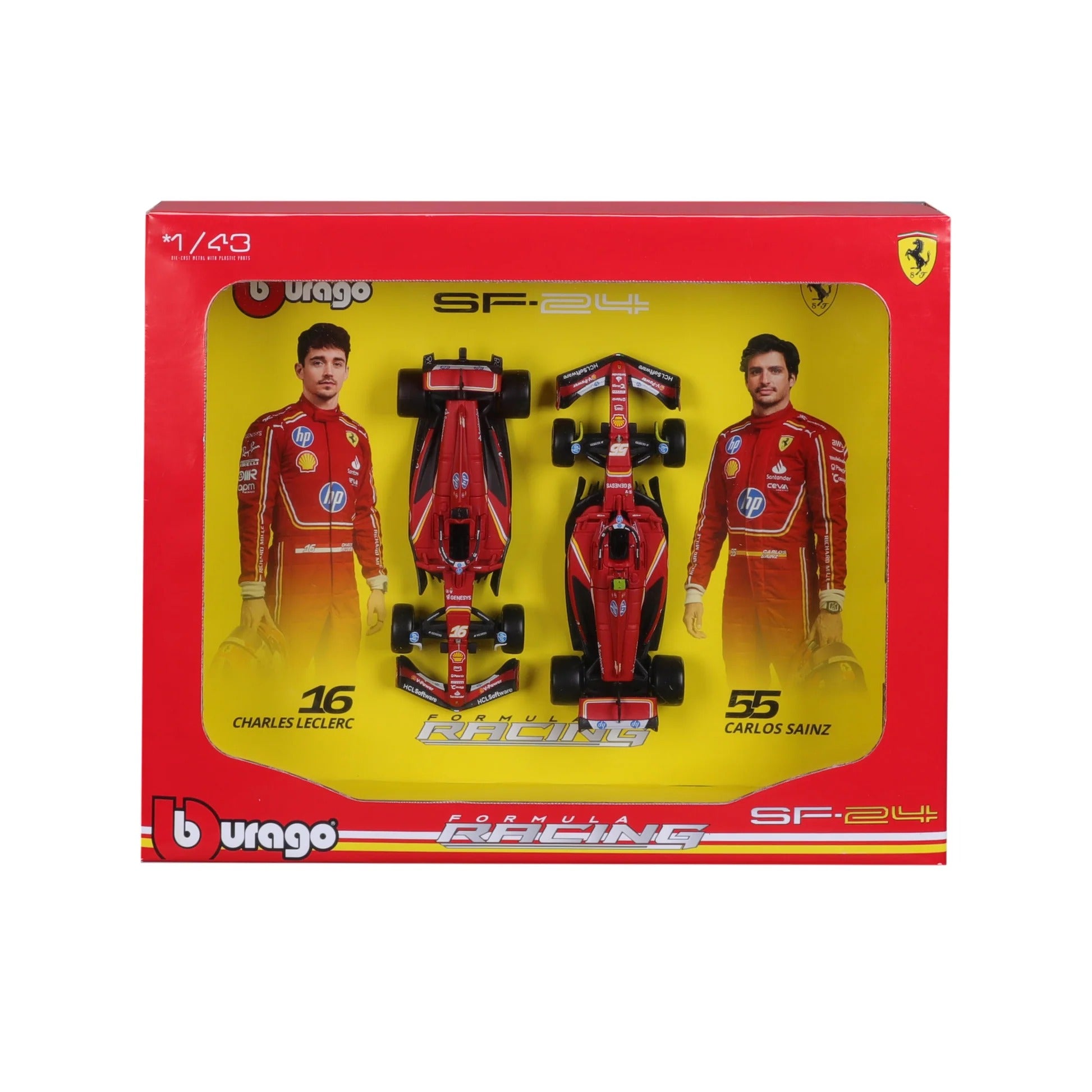 1:43 Ferrari SF-24 #16 Charles Leclerc & #55 Carlos Sainz 2-Pack | Imola Special Livery | Collector’s Display Set