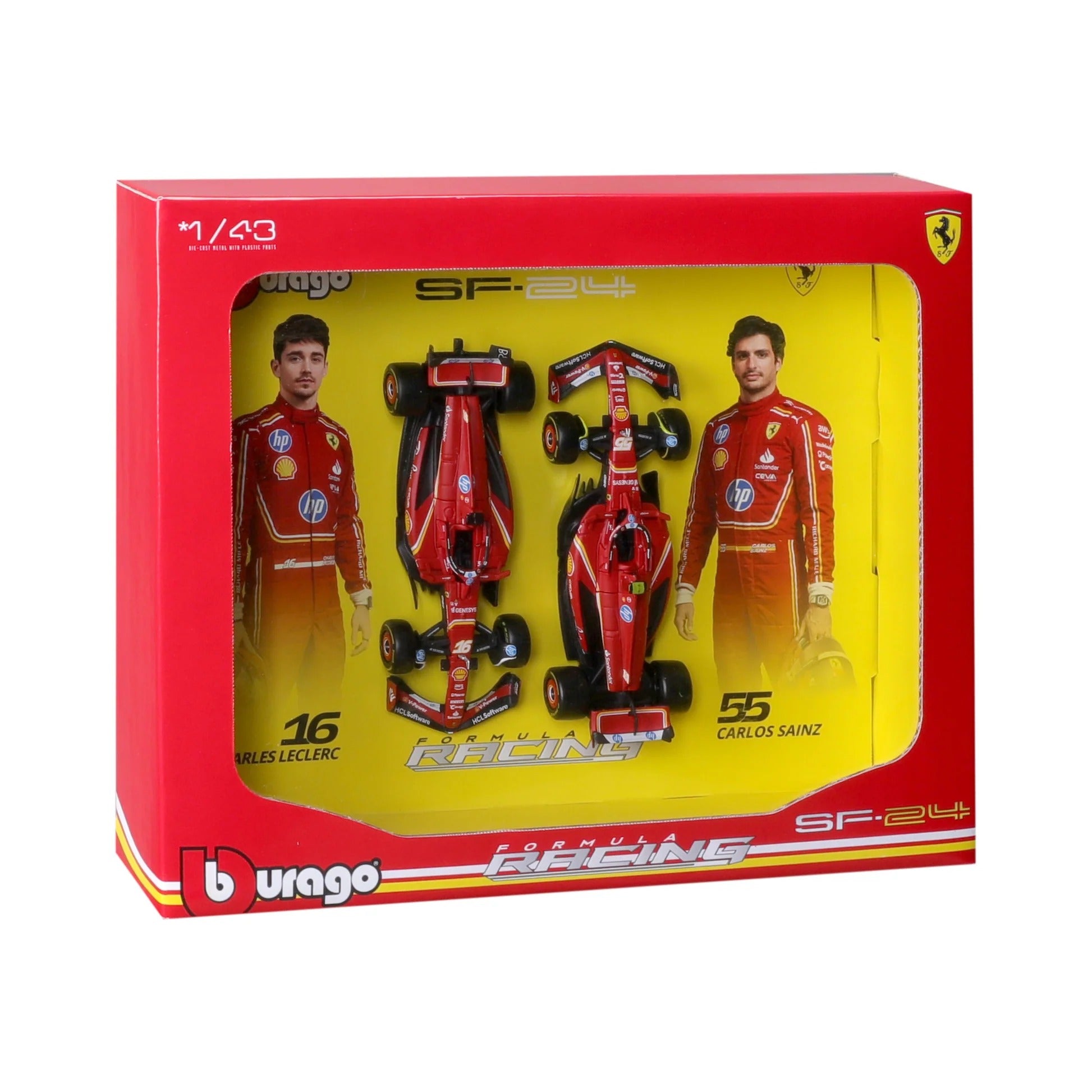 1:43 Ferrari SF-24 #16 Charles Leclerc & #55 Carlos Sainz 2-Pack | Imola Special Livery | Collector’s Display Set
