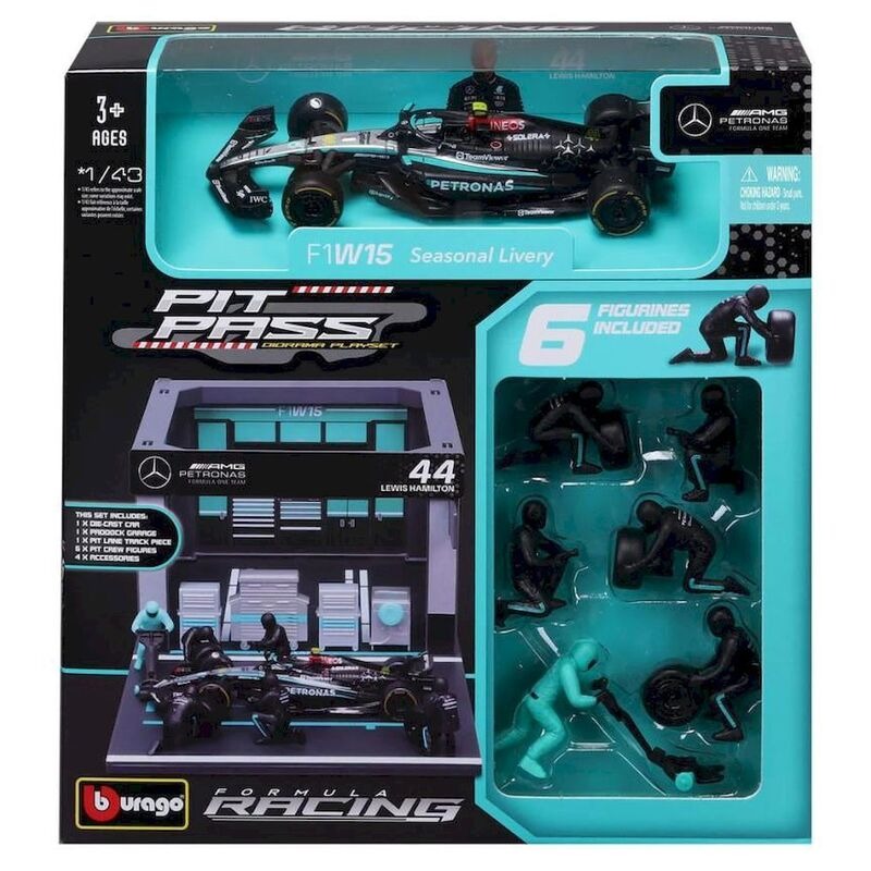 1:43 Mercedes-AMG Petronas F1 W15 Pit Pass Diorama – Lewis Hamilton #44