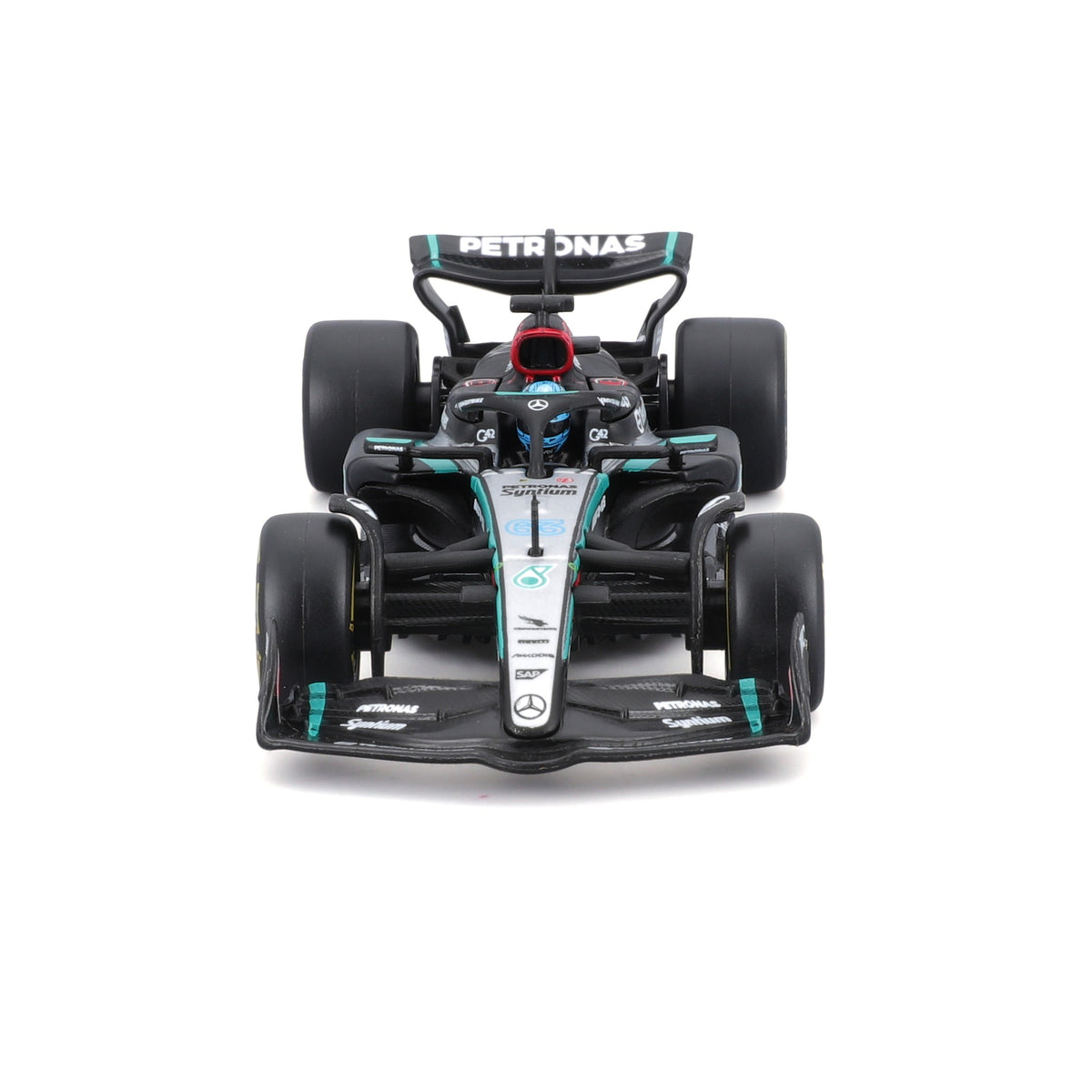 Bburago 1: 43 Formula (without helmet & plastic stand - Mercedes - AMG Petronas F1 W15 Team (2024) 2 - Pk. (Vertical) Die-Cast Model Car