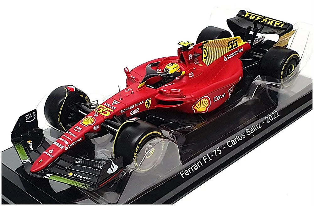 Bburago 1: 24 Ferrari F1's with Helmet - F1 - 75 Monza Yellow Livery (2022) Die-Cast Model Car