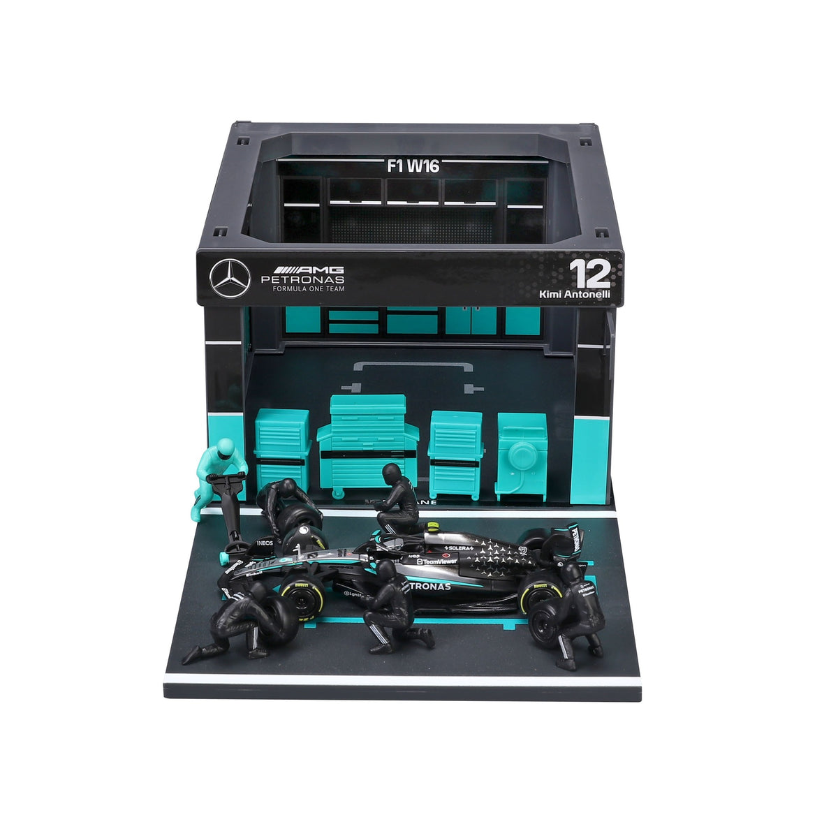 Bburago 1: 43 Formula (without helmet & plastic stand - Mercedes - AMG Petronas F1 W16 Team (2025) 2 - Pk. (Vertical) Die-Cast Model Car