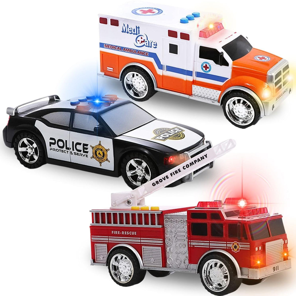 BB Junior Police car, Fire Truck, Ambulance (Free Wheeling) Toy Vehicle